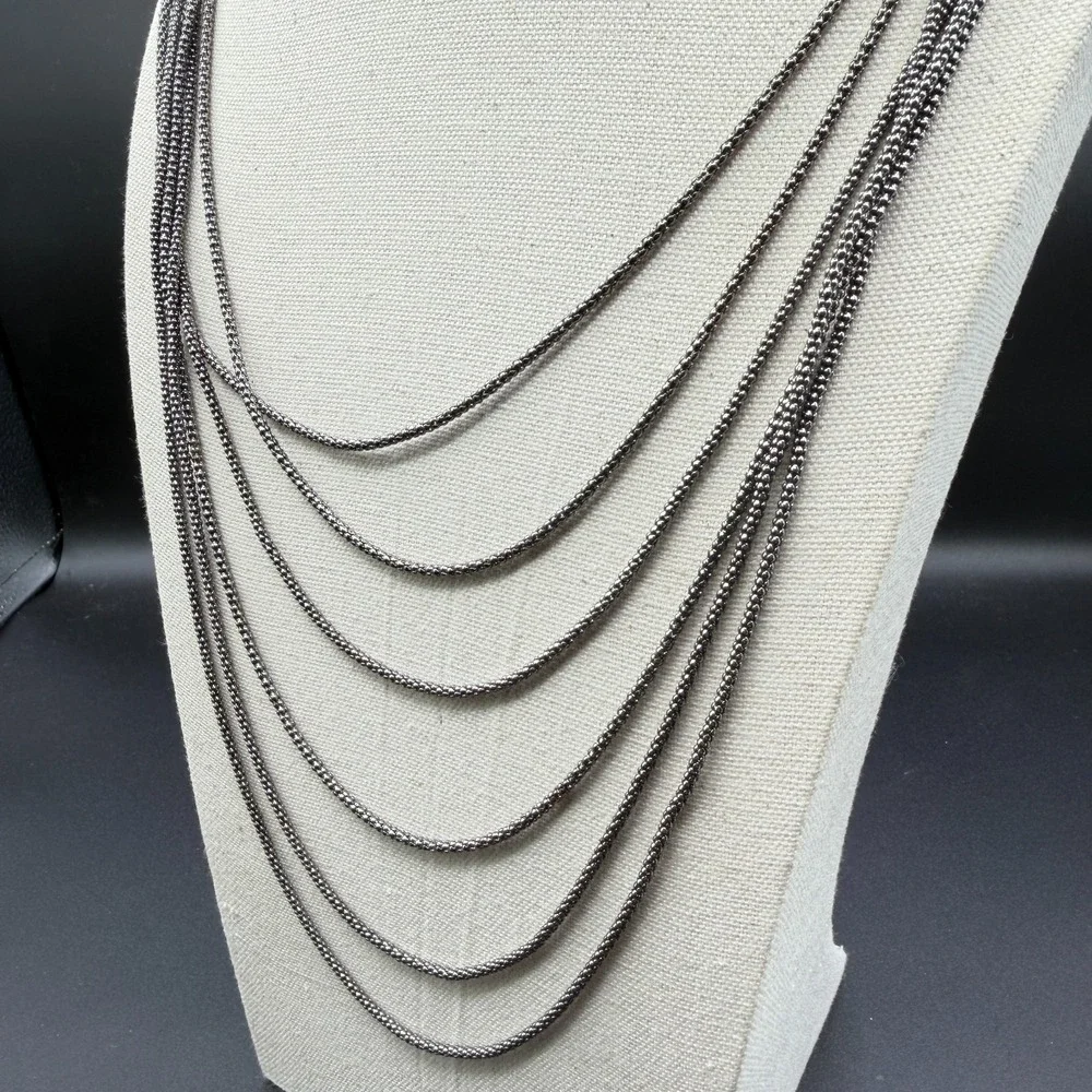 Multi Strand Silver Tone Chain Necklace Layered Draped Knot Statement Jewelry